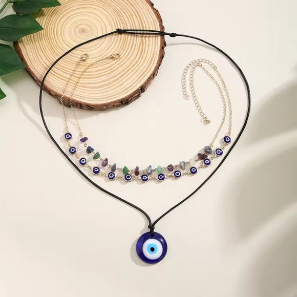 Turkish Lucky Eye Pendant Necklace - Natural Stone Beaded - Picture 3 of 7